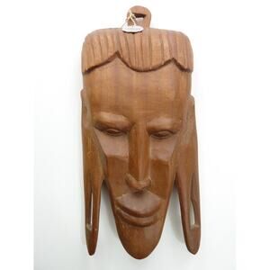 Vintage African Face Mask Hand Carved Wall Sculpture Wood Solid Kenya